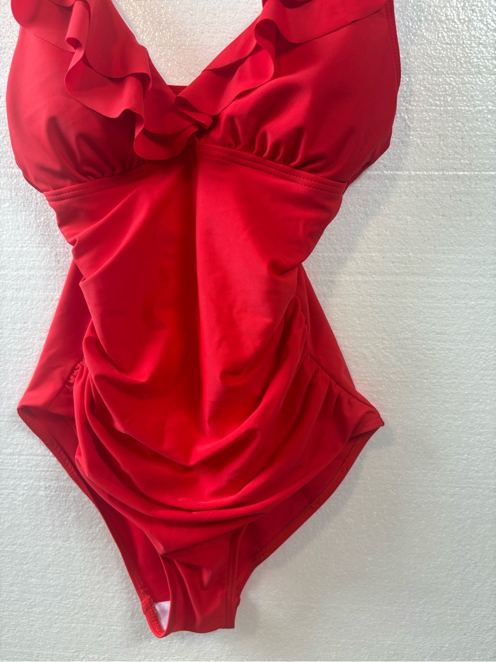 Red Ruffle One-Piece Swimsuit-XS - Picture 3 of 7